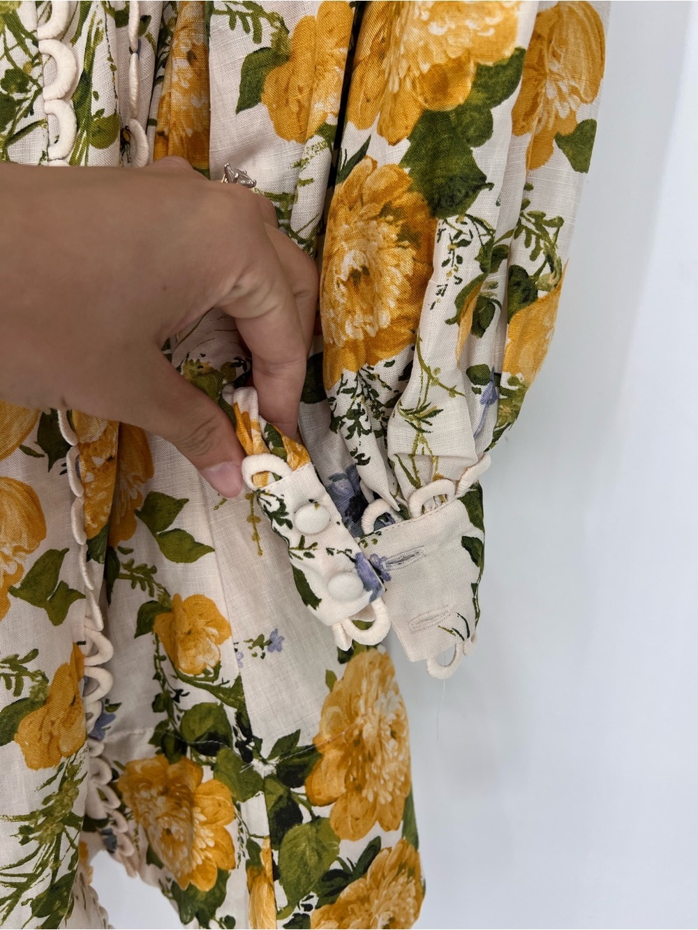 BHLDN Kali Yellow Floral Linen Blend Cut Out Fit & Flare Bee Formal Mini Dress 6 - Picture 6 of 11